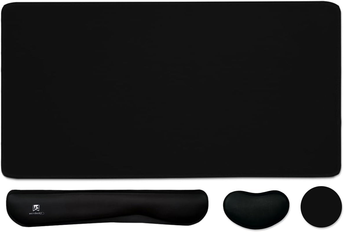 Extended Keyboard and Mouse Pad Set with Ergonomic Wrist Rest Support - Memory Foam, 3-Piece Desk Pad Set (35.4 x 15.7 in) for Home Office, Study, and Gaming - Weeds Design