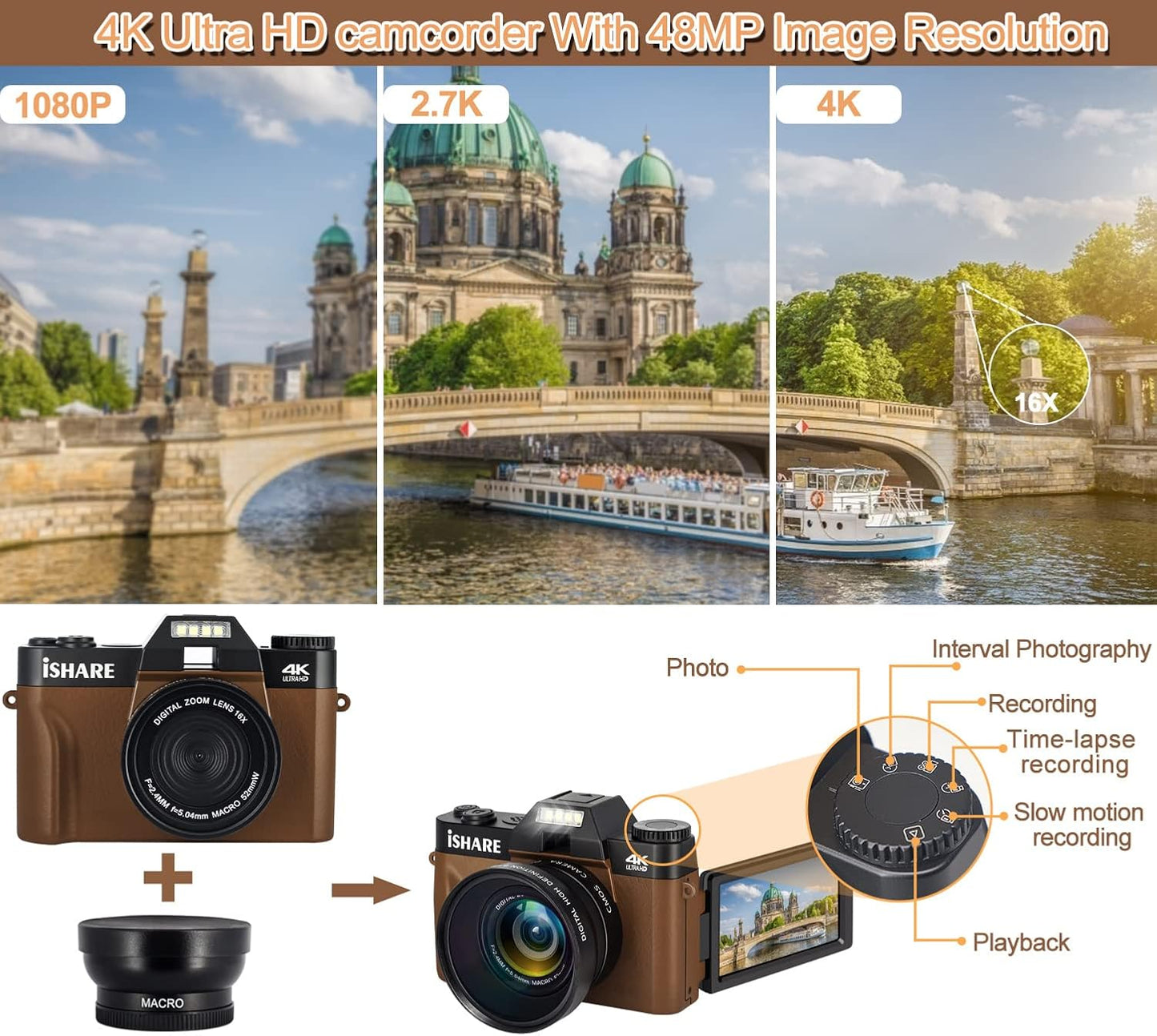 Professional Digital Camera for Photography and Vlogging, Featuring WiFi, 180° Flip Screen, 16X Digital Zoom, Wide-Angle Lens, and 32GB Micro SD Card, Ideal for All Ages
