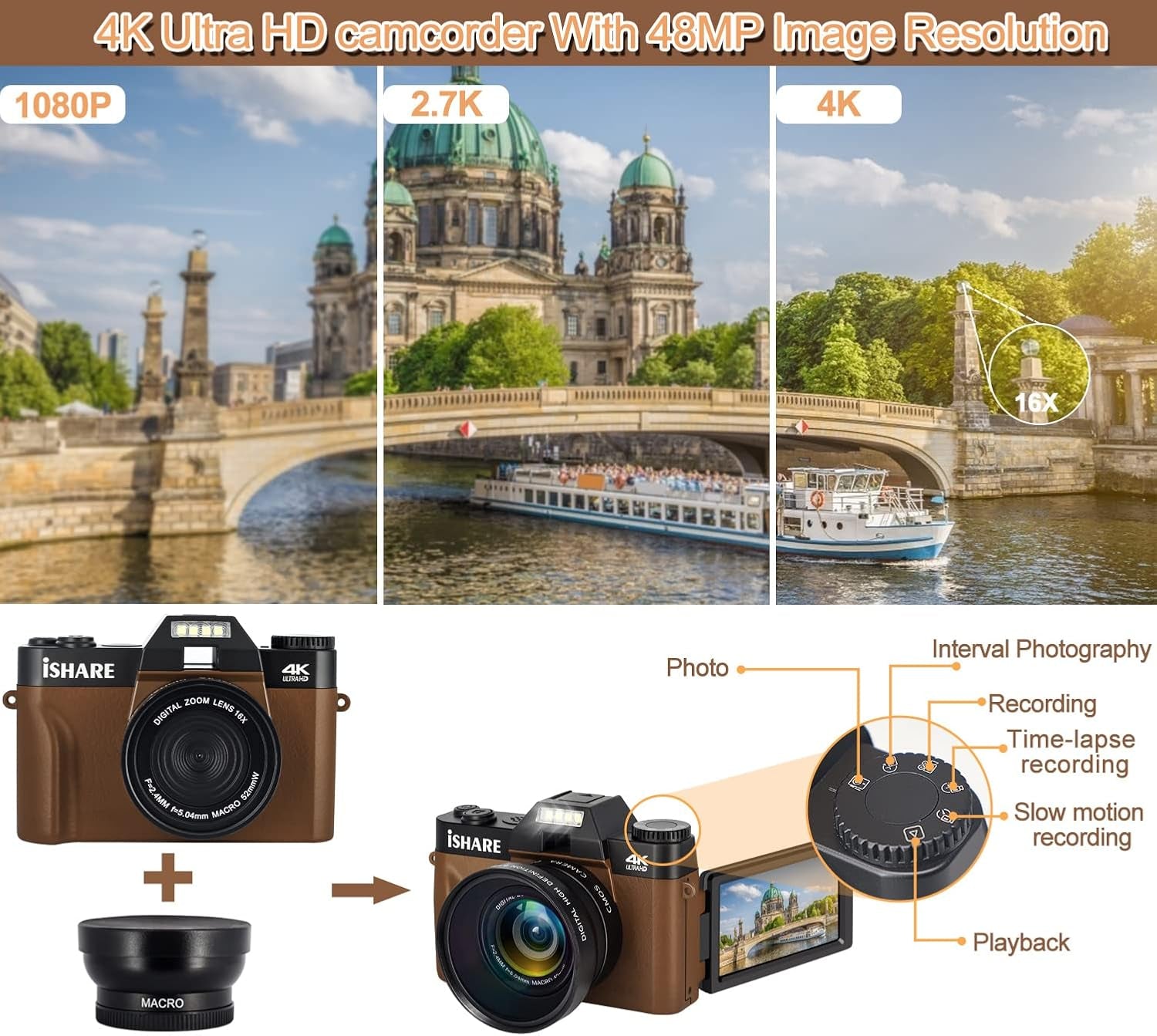 Professional Digital Camera for Photography and Vlogging, Featuring WiFi, 180° Flip Screen, 16X Digital Zoom, Wide-Angle Lens, and 32GB Micro SD Card, Ideal for All Ages