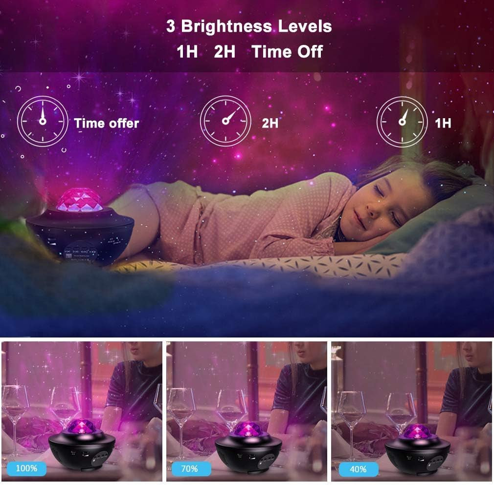 Starry Night Light Projector with Ocean Wave Effects, LED Starlight Clouds, and Bluetooth Music Speaker - Ideal for Home Decor, Birthday Parties, and Weddings