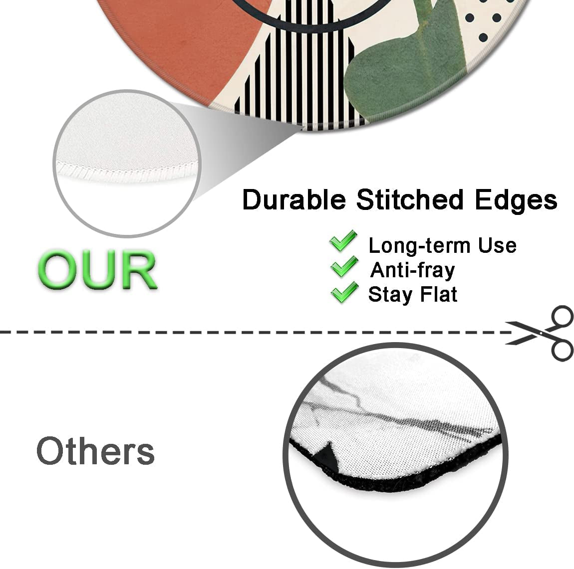 Premium Round Mouse Pad with Stitched Edge, Textured Waterproof Non-Slip Rubber Base, Modern Abstract Design for Laptop and Office Use, 7.9 x 7.9 Inches