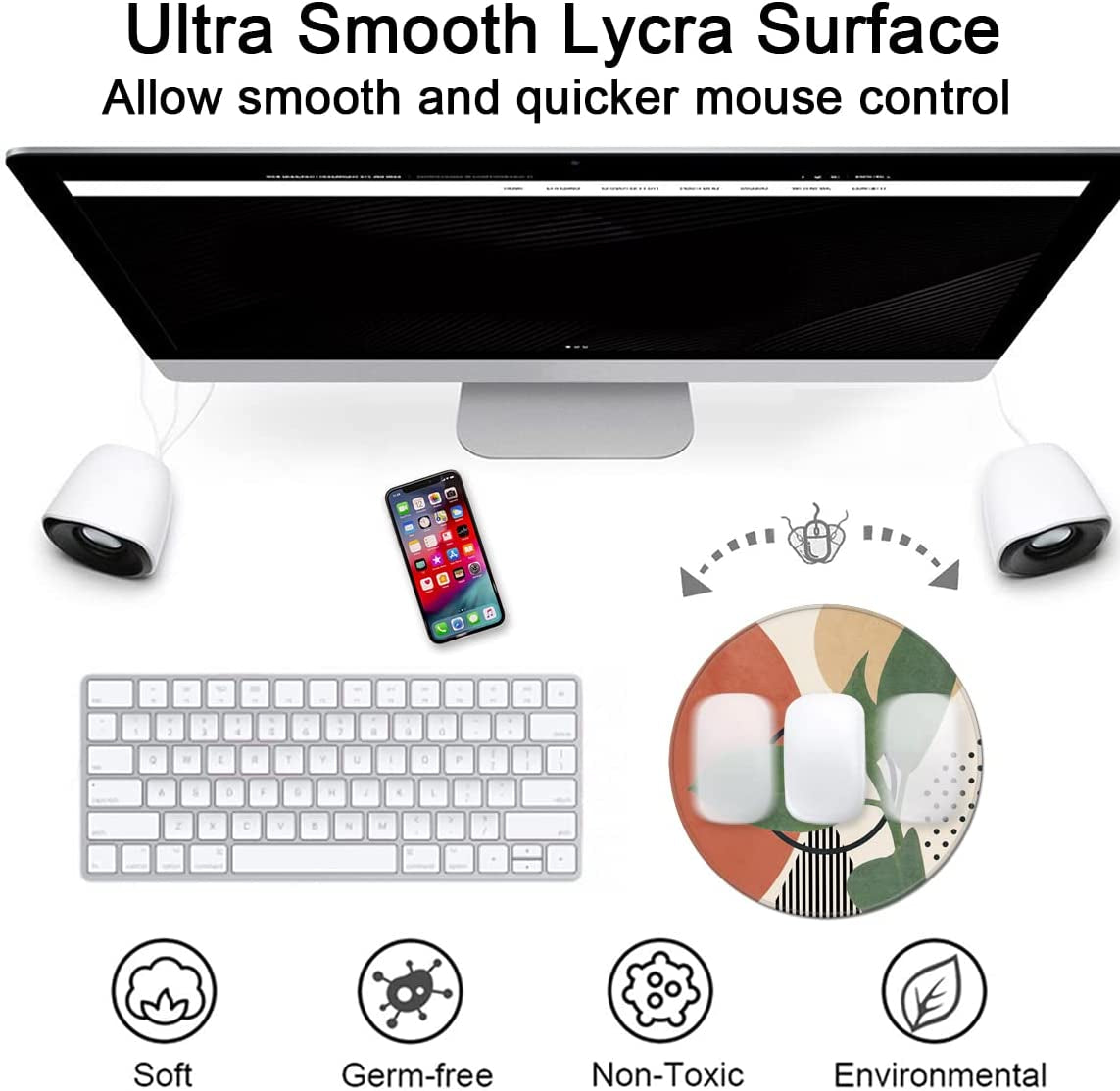 Premium Round Mouse Pad with Stitched Edge, Textured Waterproof Non-Slip Rubber Base, Modern Abstract Design for Laptop and Office Use, 7.9 x 7.9 Inches