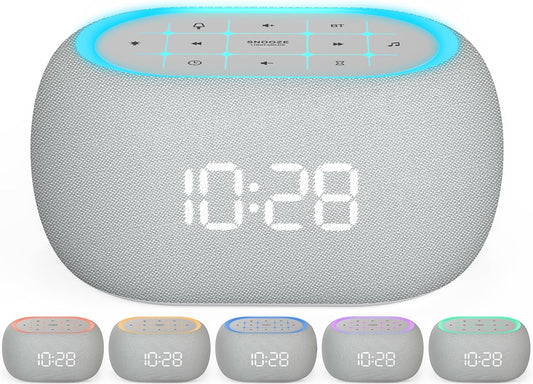 White Noise Sound Machine Alarm Clock with Bluetooth Speaker, Featuring 21 Soothing Sounds, 7 Adjustable Night Lights, 0-100% Dimmer, Sleep Timer, and 30-Level Volume Control for Enhanced Sleep Experience for All Ages