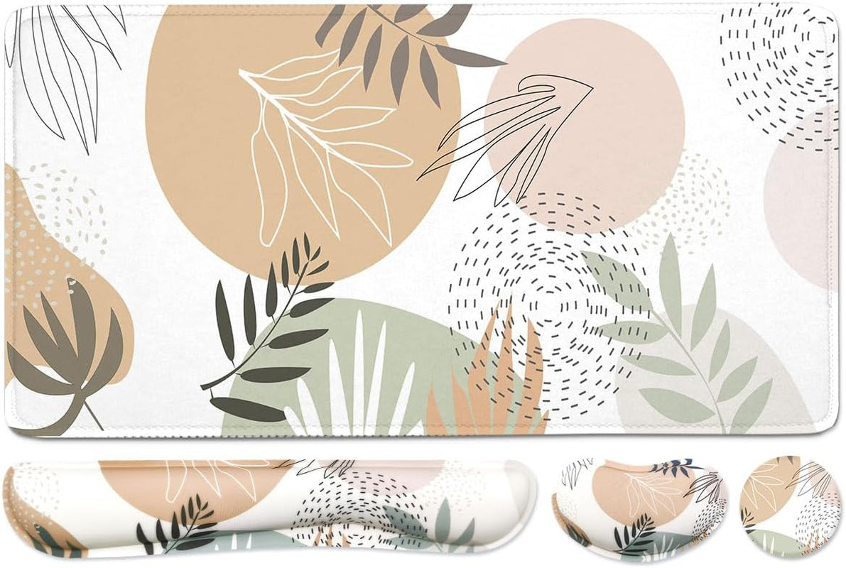 Extended Keyboard and Mouse Pad Set with Ergonomic Wrist Rest Support - Memory Foam, 3-Piece Desk Pad Set (35.4 x 15.7 in) for Home Office, Study, and Gaming - Weeds Design