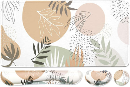 Extended Keyboard and Mouse Pad Set with Ergonomic Wrist Rest Support - Memory Foam, 3-Piece Desk Pad Set (35.4 x 15.7 in) for Home Office, Study, and Gaming - Weeds Design