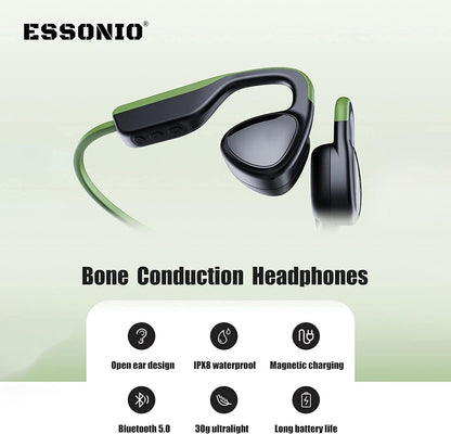 Bone Conduction Bluetooth Headphones - Open Ear Design, IPX8 Waterproof, Ideal for Swimming, Diving, and Running with Microphone (Black)