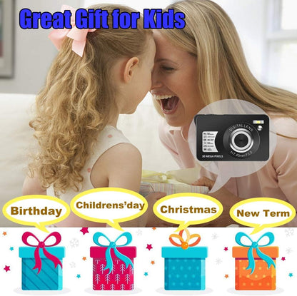 Compact 30 MP Digital Camera with 2.7 Inch LCD Screen and 8X Digital Zoom - Ideal for Vlogging, Suitable for Adults, Kids, and Beginners (Includes 32GB SD Card and Battery) - Black