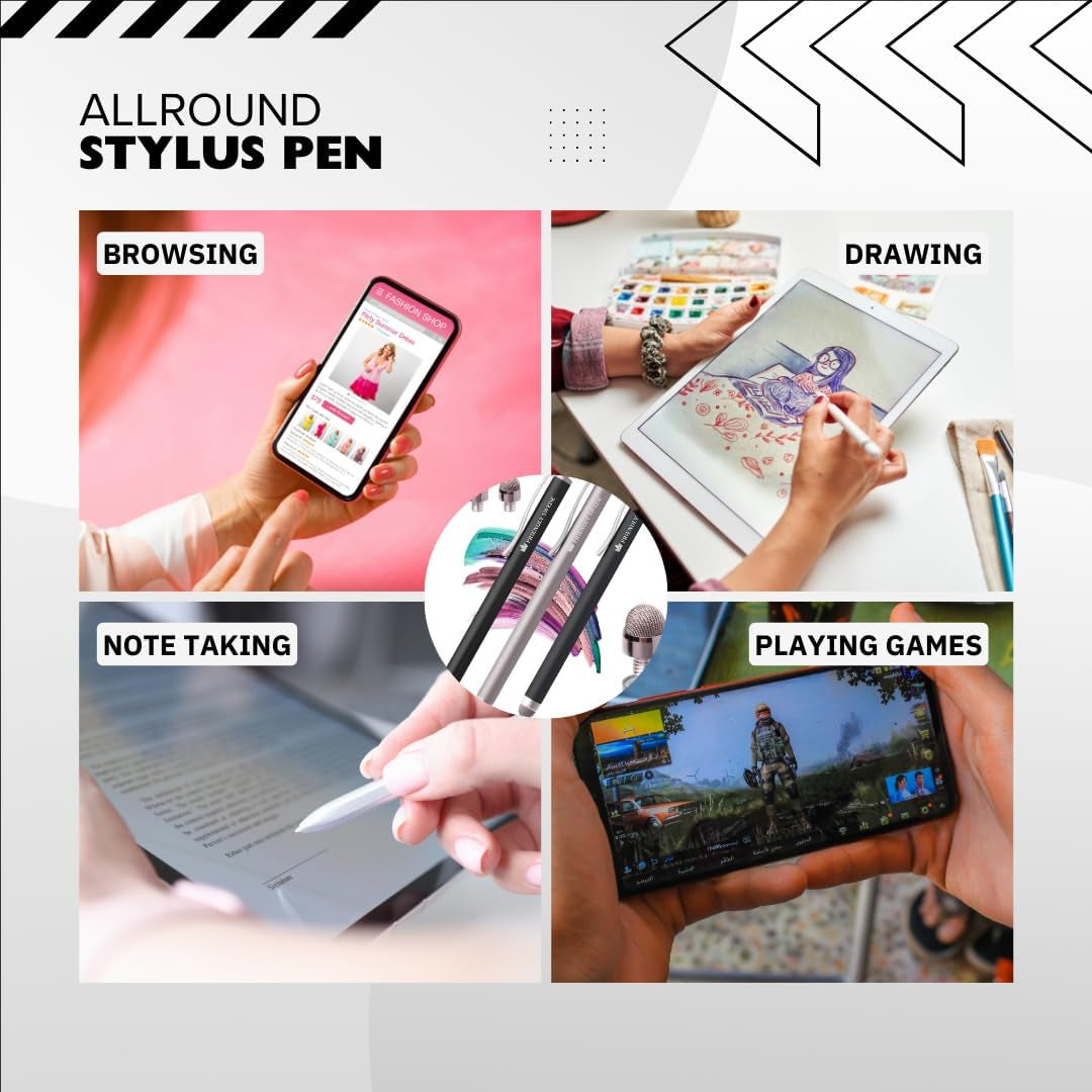 Professional Mesh Tip Stylus Pen Set for Touchscreen Devices – 3-Pack Micro-Knit Capacitive Stylus with Replaceable Fiber Tips, Elastic Lanyards, and Screen Cleaning Cloth