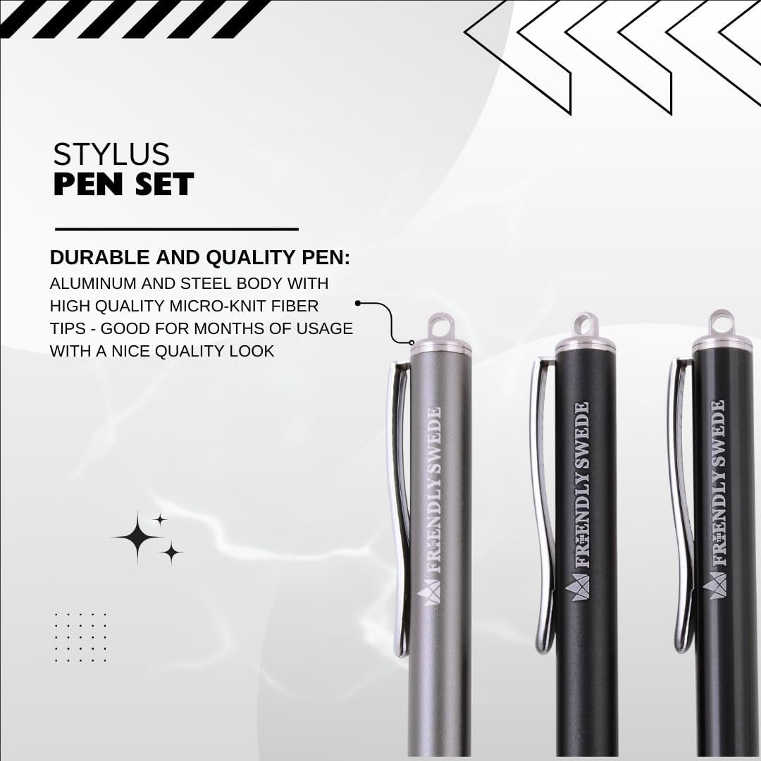 Professional Mesh Tip Stylus Pen Set for Touchscreen Devices – 3-Pack Micro-Knit Capacitive Stylus with Replaceable Fiber Tips, Elastic Lanyards, and Screen Cleaning Cloth