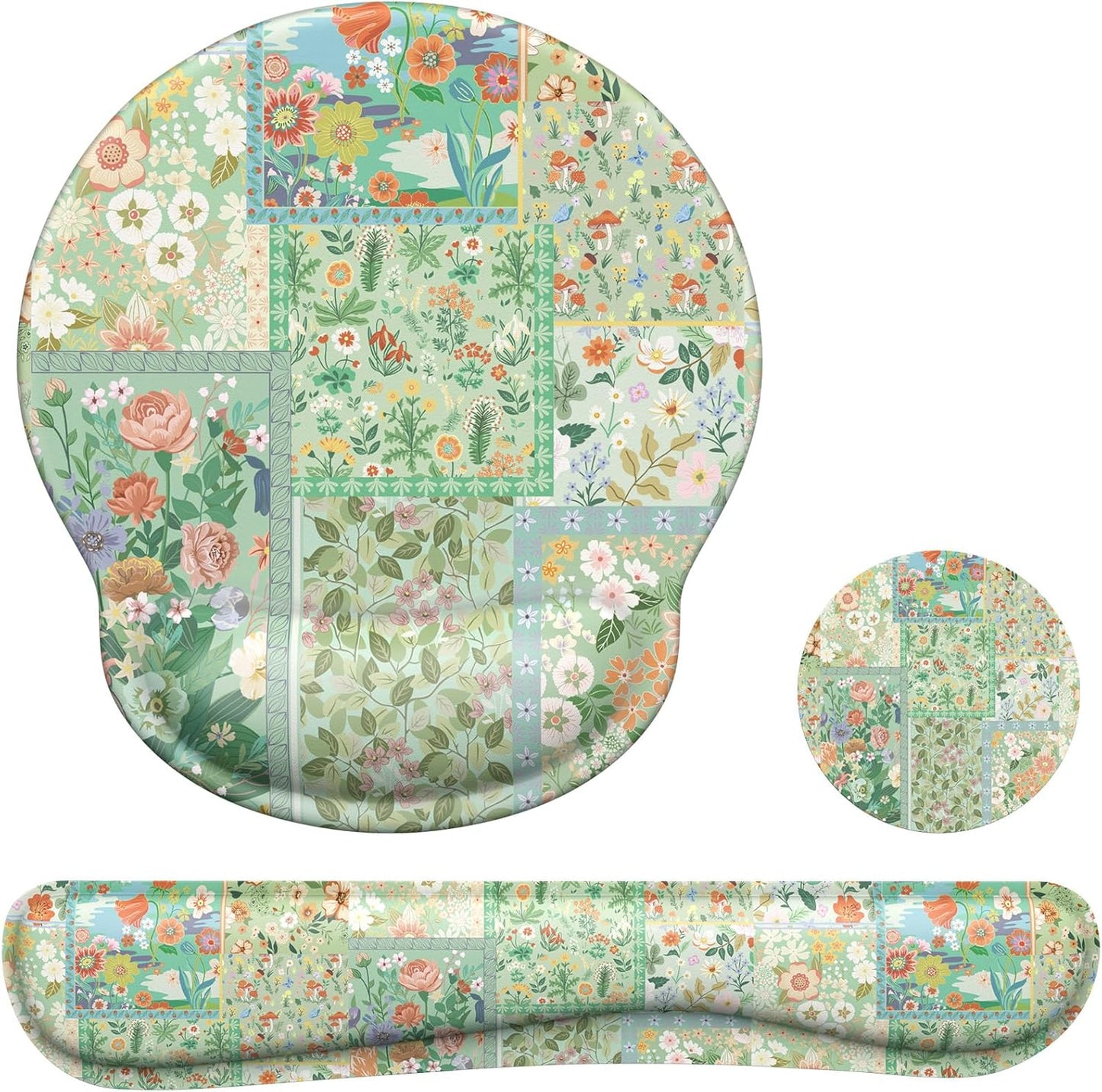 Ergonomic Mouse Pad and Wrist Support Set with Non-Slip Base for Computer and Laptop Use, Includes Coasters, Ideal for Home Office, Tropical Plants Design