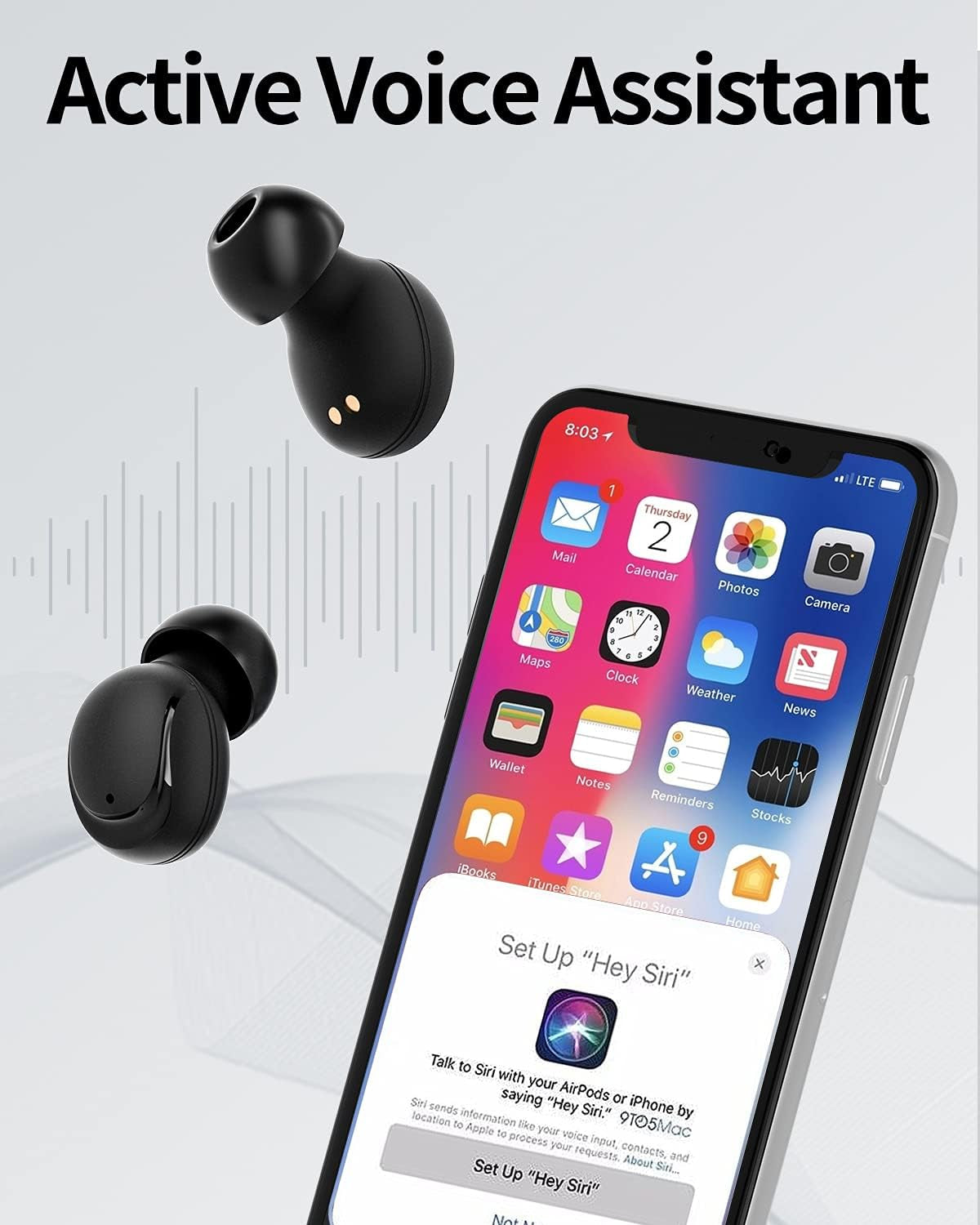 Bluetooth 5.0 Wireless Earbuds for iOS and Android - Comfortable True Wireless In-Ear Headphones with Microphone, Sweatproof Design, 18 Hours Playtime, Black