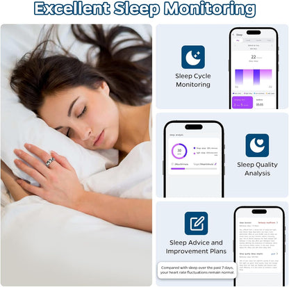 Smart Health Tracking Ring with Sleep Monitoring, Heart Rate, Waterproof Design, Activity Tracking, Air Gesture Control, Up to 7-Day Battery Life, Compatible with iOS and Android (Stylish Silver #8)