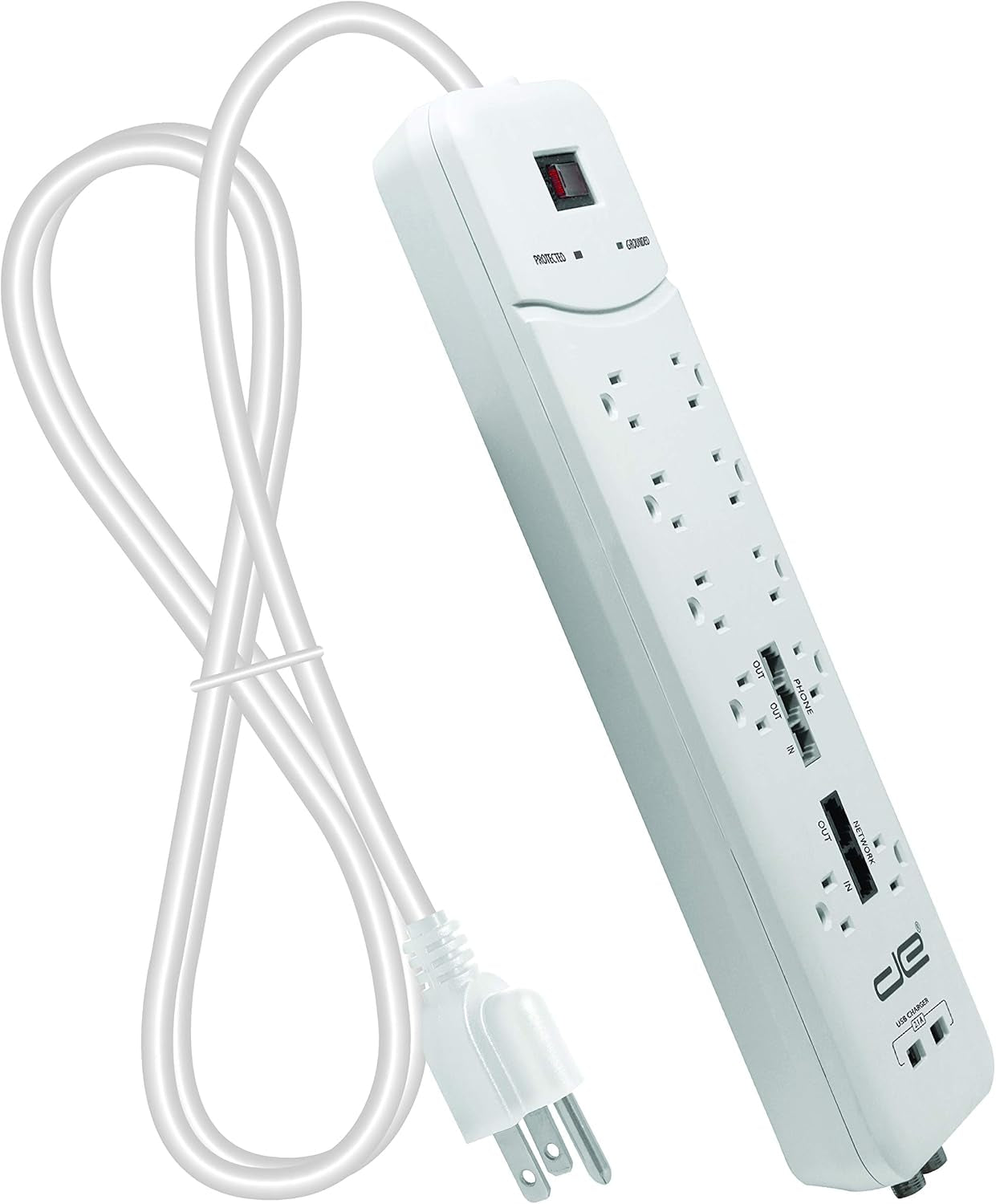 10-Outlet Heavy-Duty Surge Protector with 4050 Joules and 25 FT Straight Plug (White)