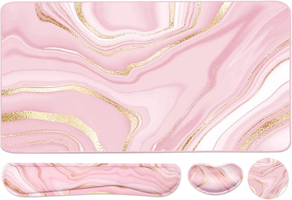 Extended Keyboard and Mouse Pad Set with Ergonomic Wrist Rest Support - Memory Foam, 3-Piece Desk Pad Set (35.4 x 15.7 in) for Home Office, Study, and Gaming - Weeds Design