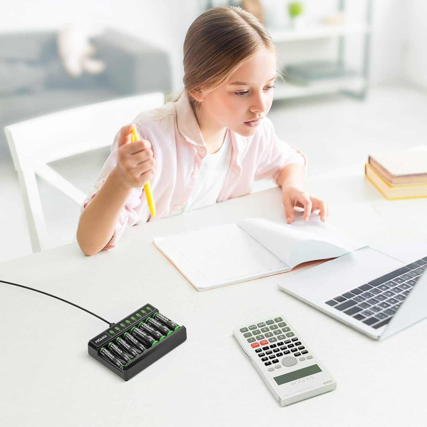 8 Bay Smart Battery Charger with AA & AAA Rechargeable Batteries- Fast Charging Household and 2800Mah Batteries 4 Pack 1100Mah