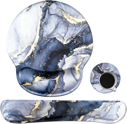 Ergonomic Mouse Pad and Wrist Support Set with Non-Slip Base for Computer and Laptop Use, Includes Coasters, Ideal for Home Office, Tropical Plants Design