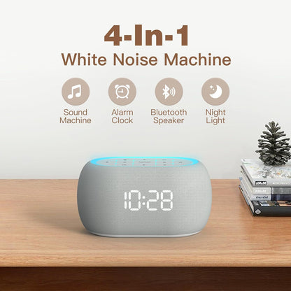White Noise Sound Machine Alarm Clock with Bluetooth Speaker, Featuring 21 Soothing Sounds, 7 Adjustable Night Lights, 0-100% Dimmer, Sleep Timer, and 30-Level Volume Control for Enhanced Sleep Experience for All Ages