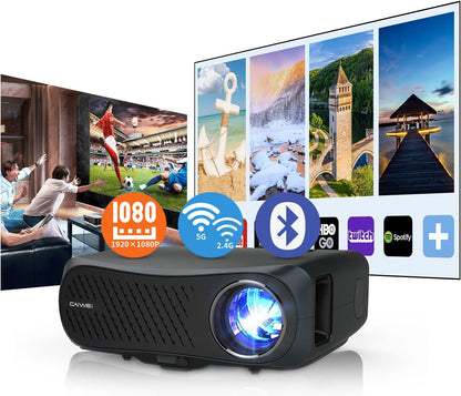 Smart Home Projector - 10,000 Lumen, Native 1080P, 4K Support, 300" Image, Built-in Android System, 5G Wi-Fi, Bluetooth - Full HD for Outdoor Movies, Netflix, Gaming, and Work