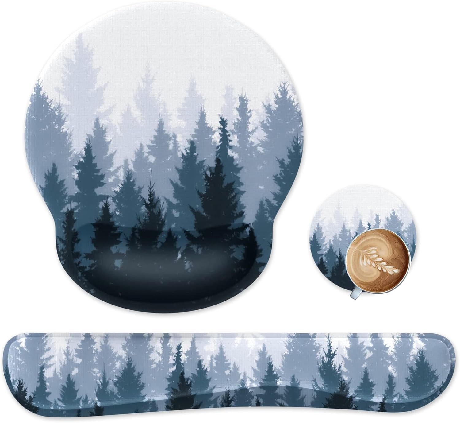 Ergonomic Mouse Pad and Wrist Support Set with Non-Slip Base for Computer and Laptop Use, Includes Coasters, Ideal for Home Office, Tropical Plants Design