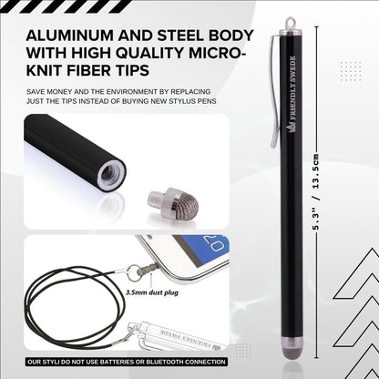 Professional Mesh Tip Stylus Pen Set for Touchscreen Devices – 3-Pack Micro-Knit Capacitive Stylus with Replaceable Fiber Tips, Elastic Lanyards, and Screen Cleaning Cloth