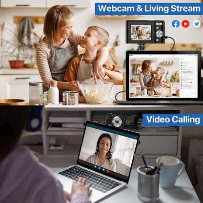 Children's Digital Camera - 36MP, 1080P FHD, 16X Digital Zoom, Rechargeable Compact Vlogging Camera for Kids and Teens (Black)