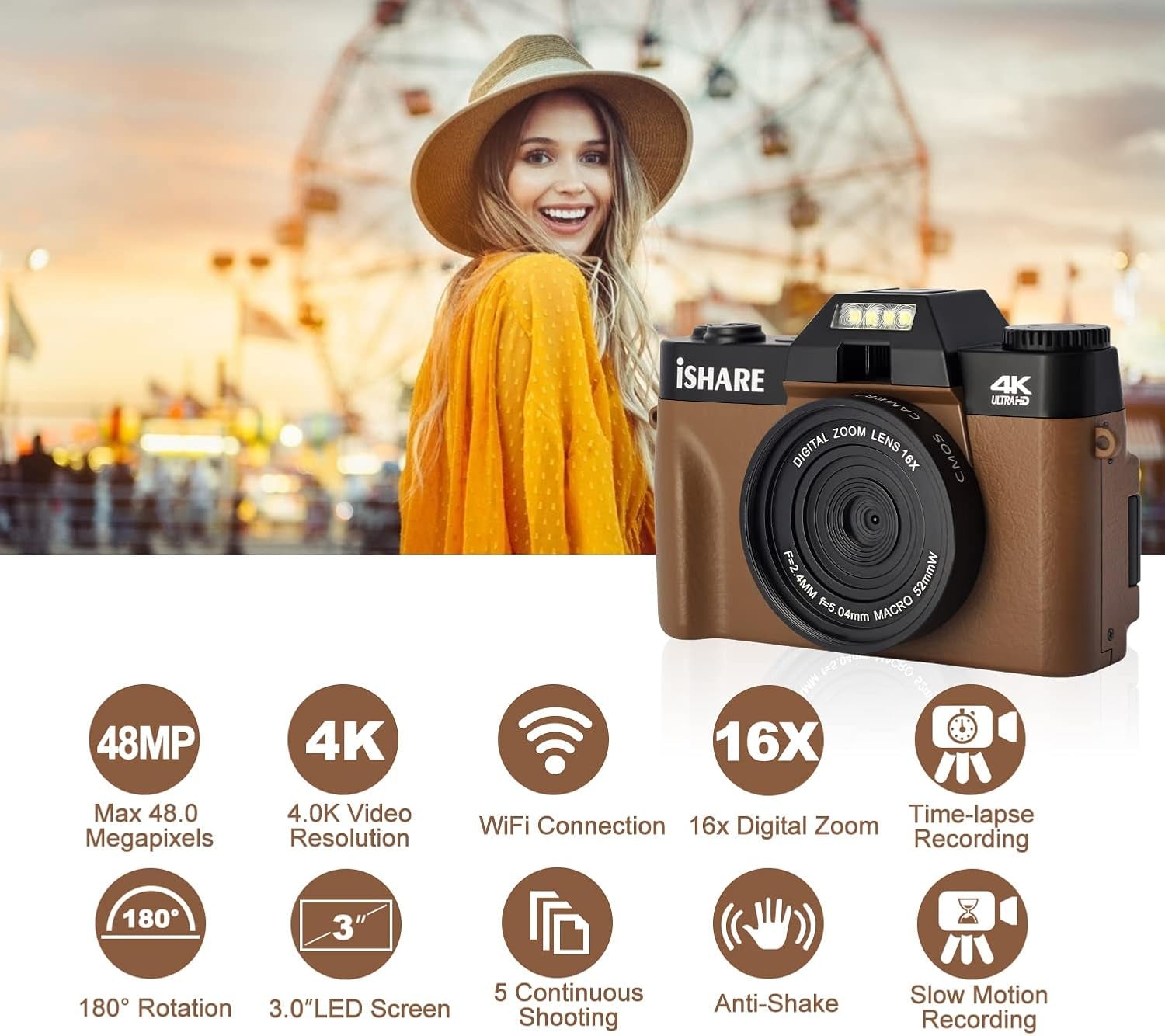 Professional Digital Camera for Photography and Vlogging, Featuring WiFi, 180° Flip Screen, 16X Digital Zoom, Wide-Angle Lens, and 32GB Micro SD Card, Ideal for All Ages