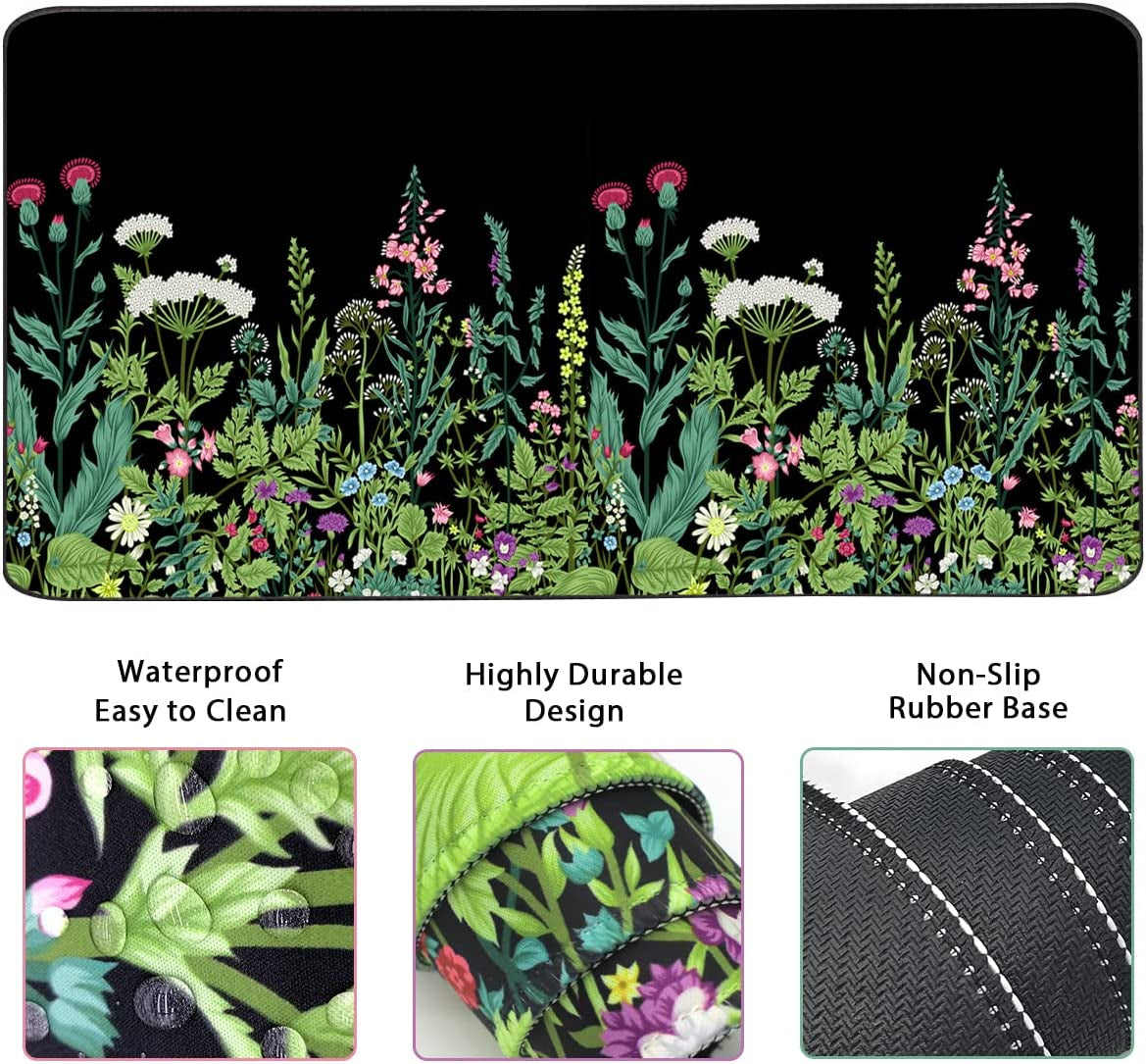 Extended Keyboard and Mouse Pad Set with Ergonomic Wrist Rest Support - Memory Foam, 3-Piece Desk Pad Set (35.4 x 15.7 in) for Home Office, Study, and Gaming - Weeds Design