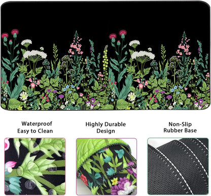 Extended Keyboard and Mouse Pad Set with Ergonomic Wrist Rest Support - Memory Foam, 3-Piece Desk Pad Set (35.4 x 15.7 in) for Home Office, Study, and Gaming - Weeds Design