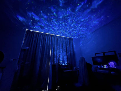 Starry Night Light Projector with Ocean Wave Effects, LED Starlight Clouds, and Bluetooth Music Speaker - Ideal for Home Decor, Birthday Parties, and Weddings