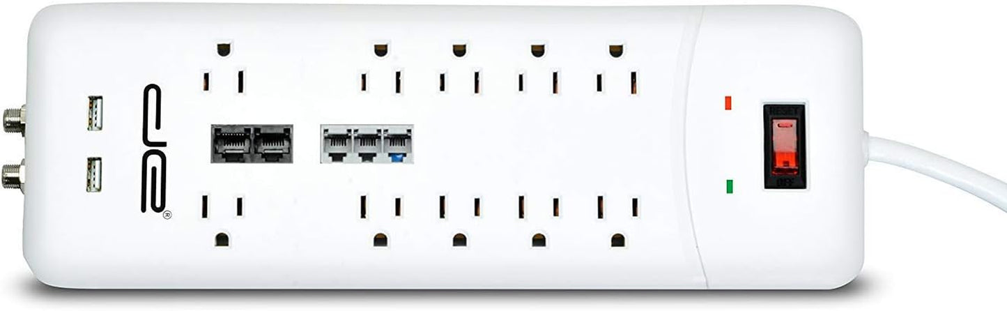 10-Outlet Heavy-Duty Surge Protector with 4050 Joules and 25 FT Straight Plug (White)