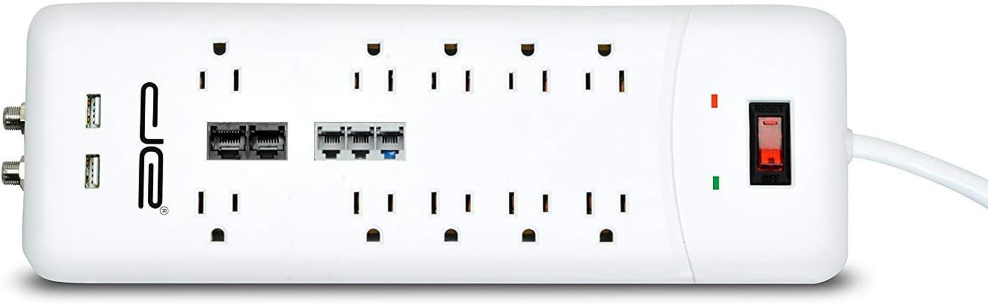 10-Outlet Heavy-Duty Surge Protector with 4050 Joules and 25 FT Straight Plug (White)