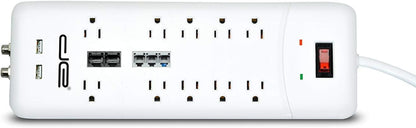 10-Outlet Heavy-Duty Surge Protector with 4050 Joules and 25 FT Straight Plug (White)