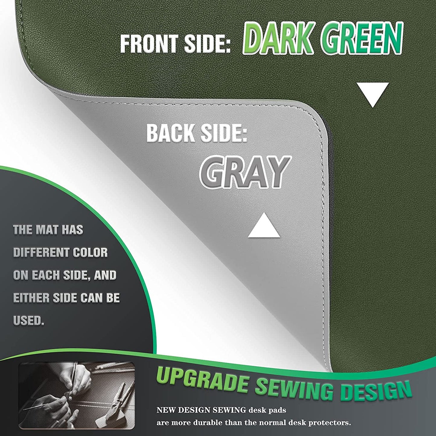 Desk Mat, Blotter, Dual-Sided Office Desk Pad, Waterproof Desk Mat for Desktop, Desk Blotters, PVC Leather Pad Protector (Dark Green, 31.5" X 15.7")