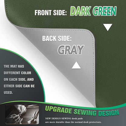 Desk Mat, Blotter, Dual-Sided Office Desk Pad, Waterproof Desk Mat for Desktop, Desk Blotters, PVC Leather Pad Protector (Dark Green, 31.5" X 15.7")