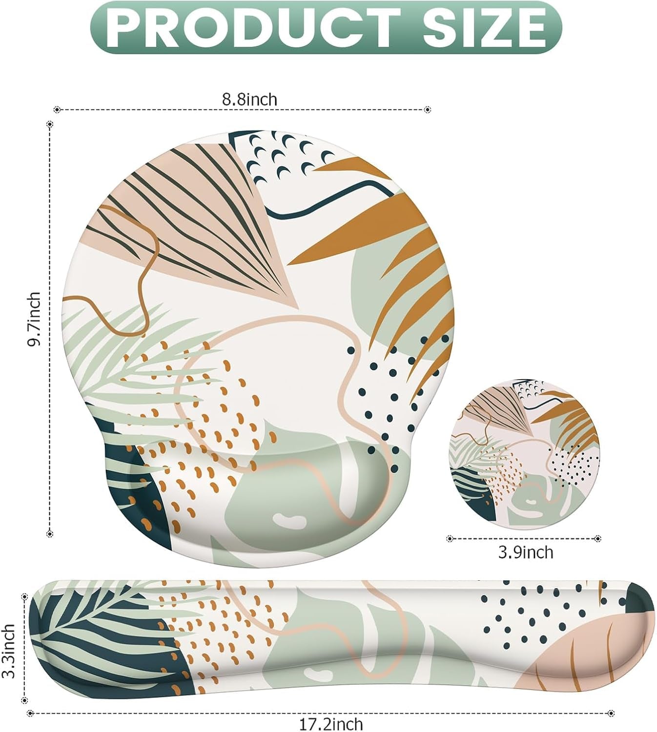 Ergonomic Mouse Pad and Wrist Support Set with Non-Slip Base for Computer and Laptop Use, Includes Coasters, Ideal for Home Office, Tropical Plants Design