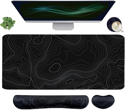 Extended Keyboard and Mouse Pad Set with Ergonomic Wrist Rest Support - Memory Foam, 3-Piece Desk Pad Set (35.4 x 15.7 in) for Home Office, Study, and Gaming - Weeds Design