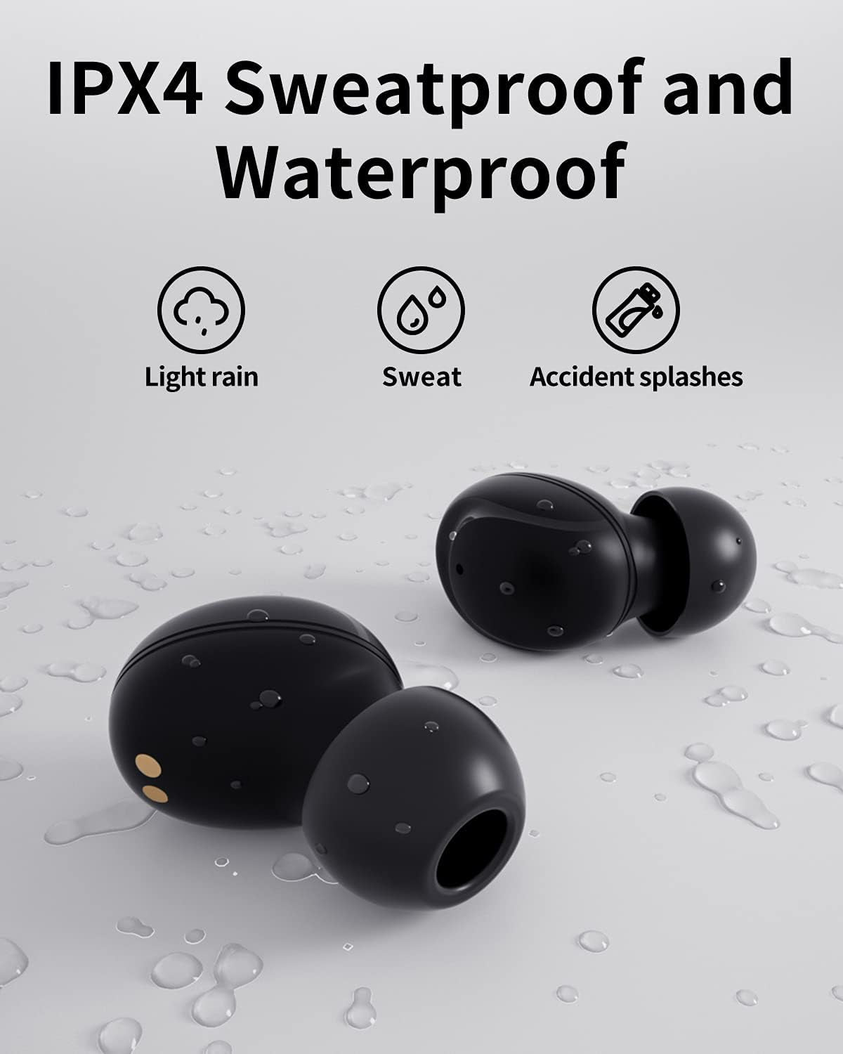 Bluetooth 5.0 Wireless Earbuds for iOS and Android - Comfortable True Wireless In-Ear Headphones with Microphone, Sweatproof Design, 18 Hours Playtime, Black