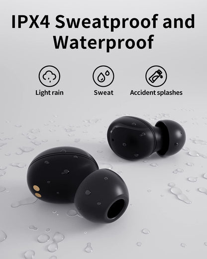 Bluetooth 5.0 Wireless Earbuds for iOS and Android - Comfortable True Wireless In-Ear Headphones with Microphone, Sweatproof Design, 18 Hours Playtime, Black