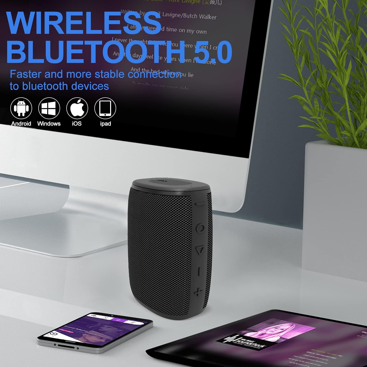 H3 Portable Wireless Bluetooth Speaker - Enhanced Bass HD Stereo Sound, IPX7 Waterproof, 15-Hour Playtime, USB-C Charging, Ideal for Showers, Outdoor Activities, and Travel with TWS Pairing