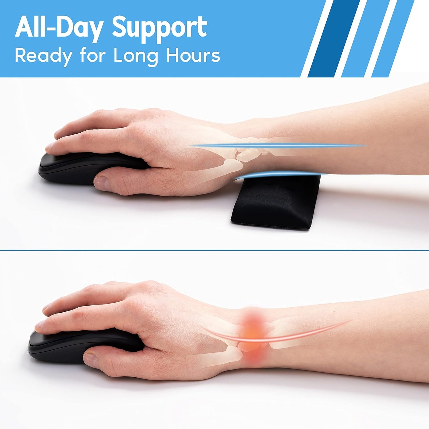 Memory Foam Mouse Wrist Rest - Pain-Reducing Wrist Rest for Mouse - Non-Slip Rubber Base Wrist Rest - Cooling Mouse Wrist Support for Long Hours of Work, Studying, Gaming (Black)