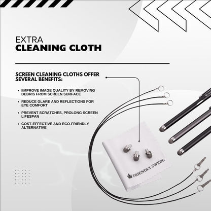 Professional Mesh Tip Stylus Pen Set for Touchscreen Devices – 3-Pack Micro-Knit Capacitive Stylus with Replaceable Fiber Tips, Elastic Lanyards, and Screen Cleaning Cloth