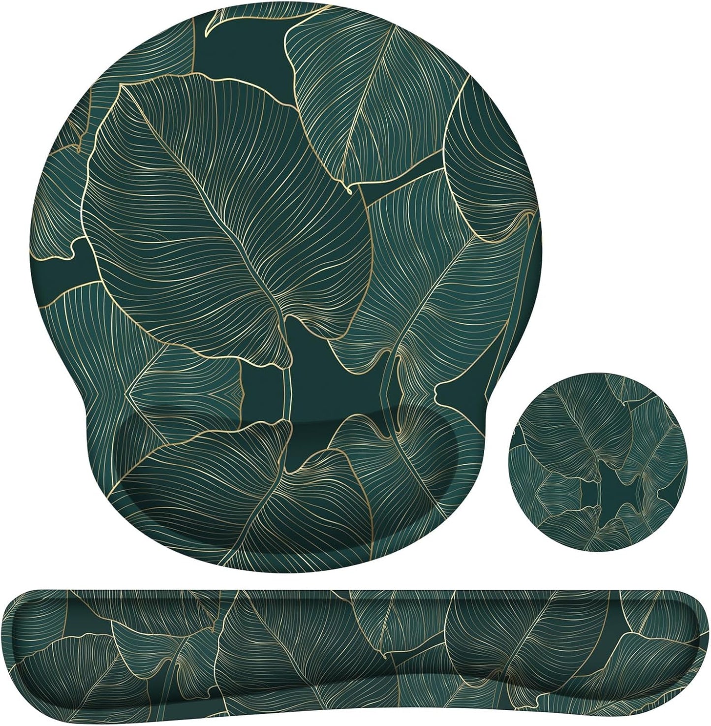 Ergonomic Mouse Pad and Wrist Support Set with Non-Slip Base for Computer and Laptop Use, Includes Coasters, Ideal for Home Office, Tropical Plants Design