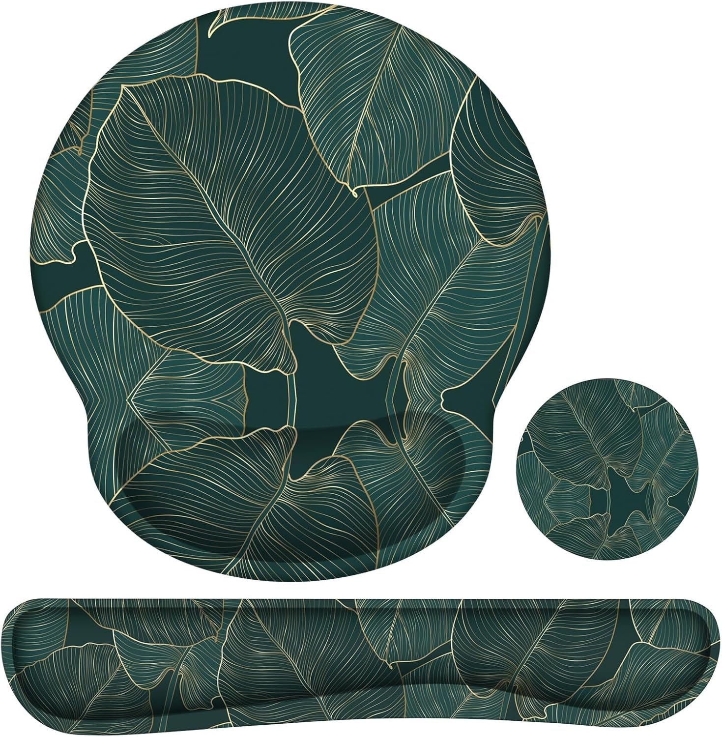 Ergonomic Mouse Pad and Wrist Support Set with Non-Slip Base for Computer and Laptop Use, Includes Coasters, Ideal for Home Office, Tropical Plants Design