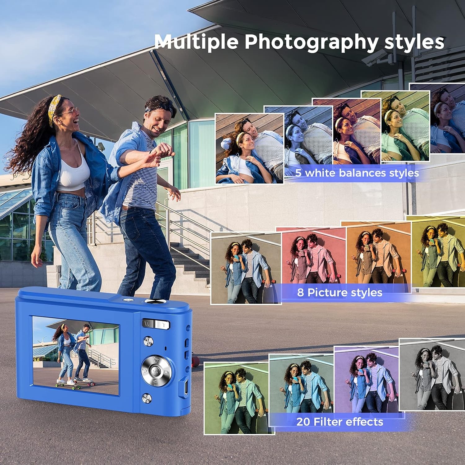 Professional Digital Camera for Kids and Beginners, 48MP Full HD 1080P Mini Vlogging Camera with 16X Zoom, Dual Charging Modes, Compact Pocket Design (Blue)