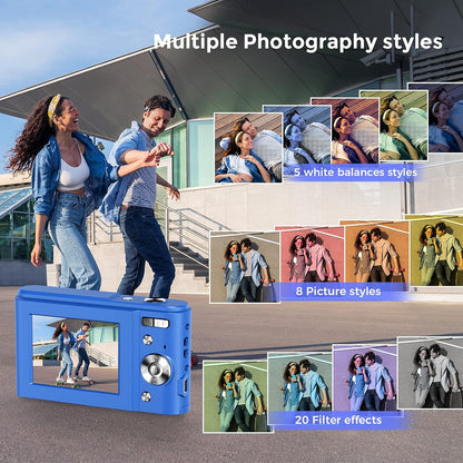 Professional Digital Camera for Kids and Beginners, 48MP Full HD 1080P Mini Vlogging Camera with 16X Zoom, Dual Charging Modes, Compact Pocket Design (Blue)