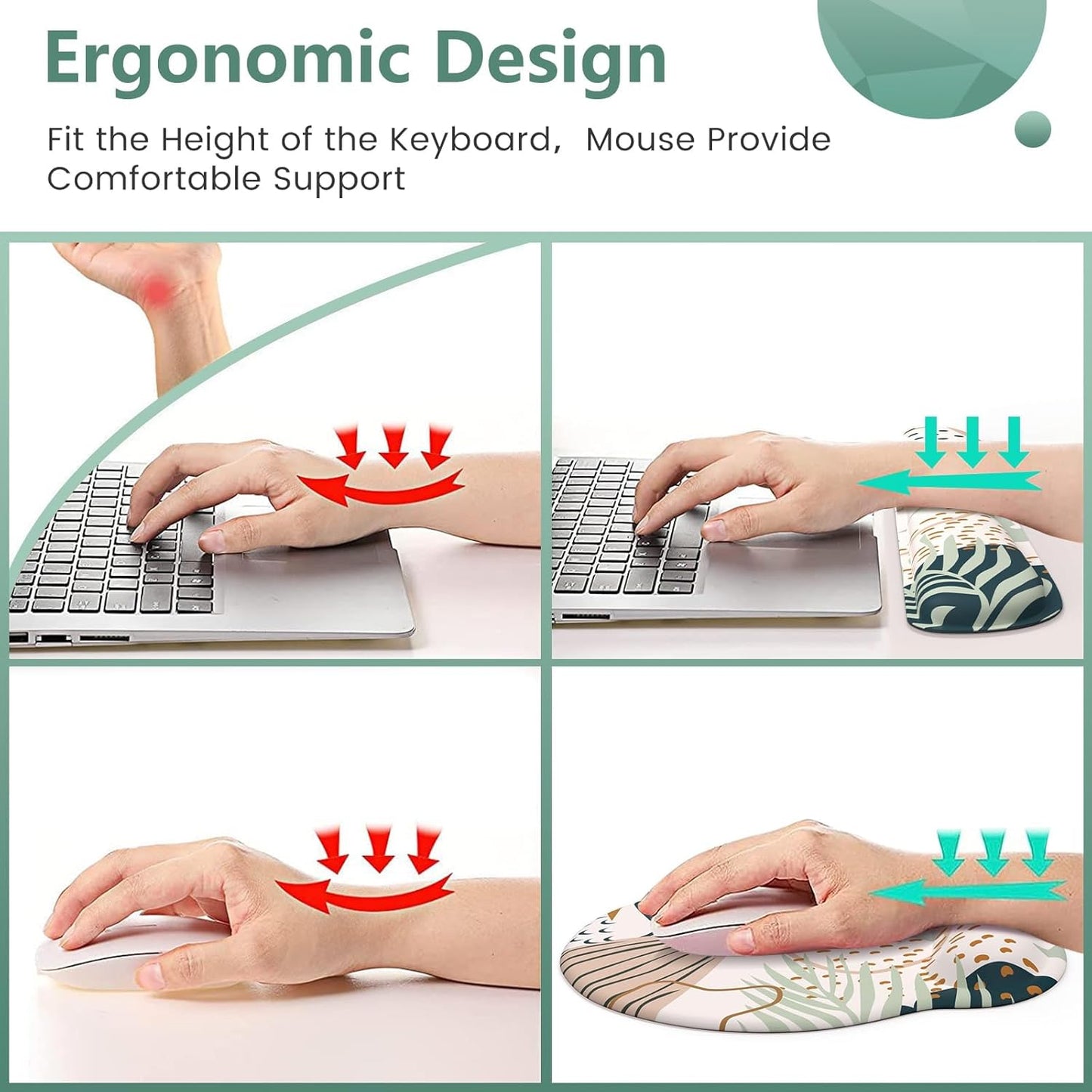 Ergonomic Mouse Pad and Wrist Support Set with Non-Slip Base for Computer and Laptop Use, Includes Coasters, Ideal for Home Office, Tropical Plants Design