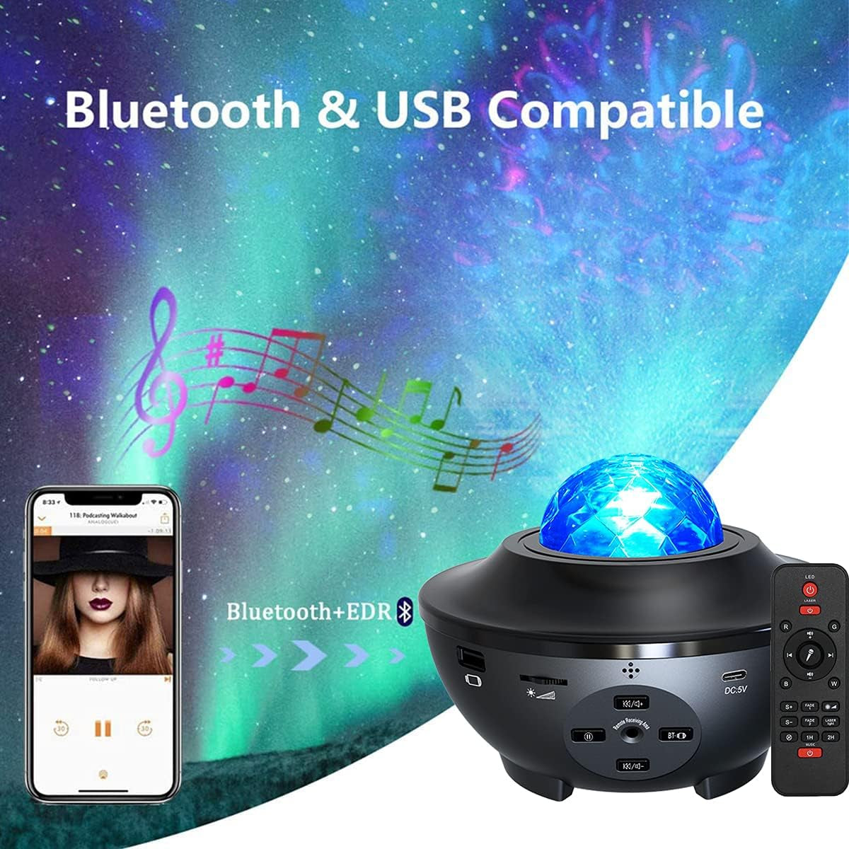 Starry Night Light Projector with Ocean Wave Effects, LED Starlight Clouds, and Bluetooth Music Speaker - Ideal for Home Decor, Birthday Parties, and Weddings