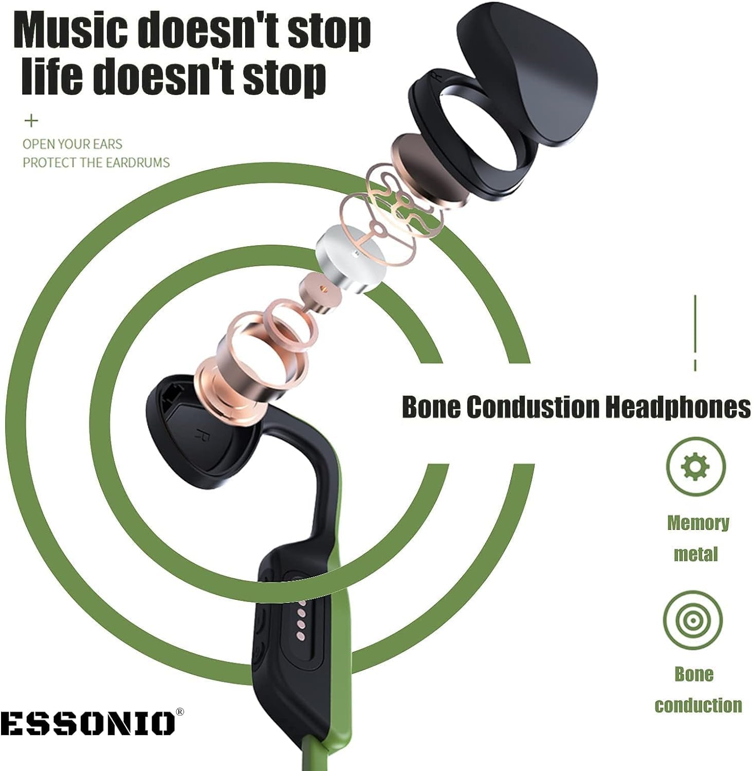 Bone Conduction Bluetooth Headphones - Open Ear Design, IPX8 Waterproof, Ideal for Swimming, Diving, and Running with Microphone (Black)