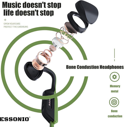 Bone Conduction Bluetooth Headphones - Open Ear Design, IPX8 Waterproof, Ideal for Swimming, Diving, and Running with Microphone (Black)