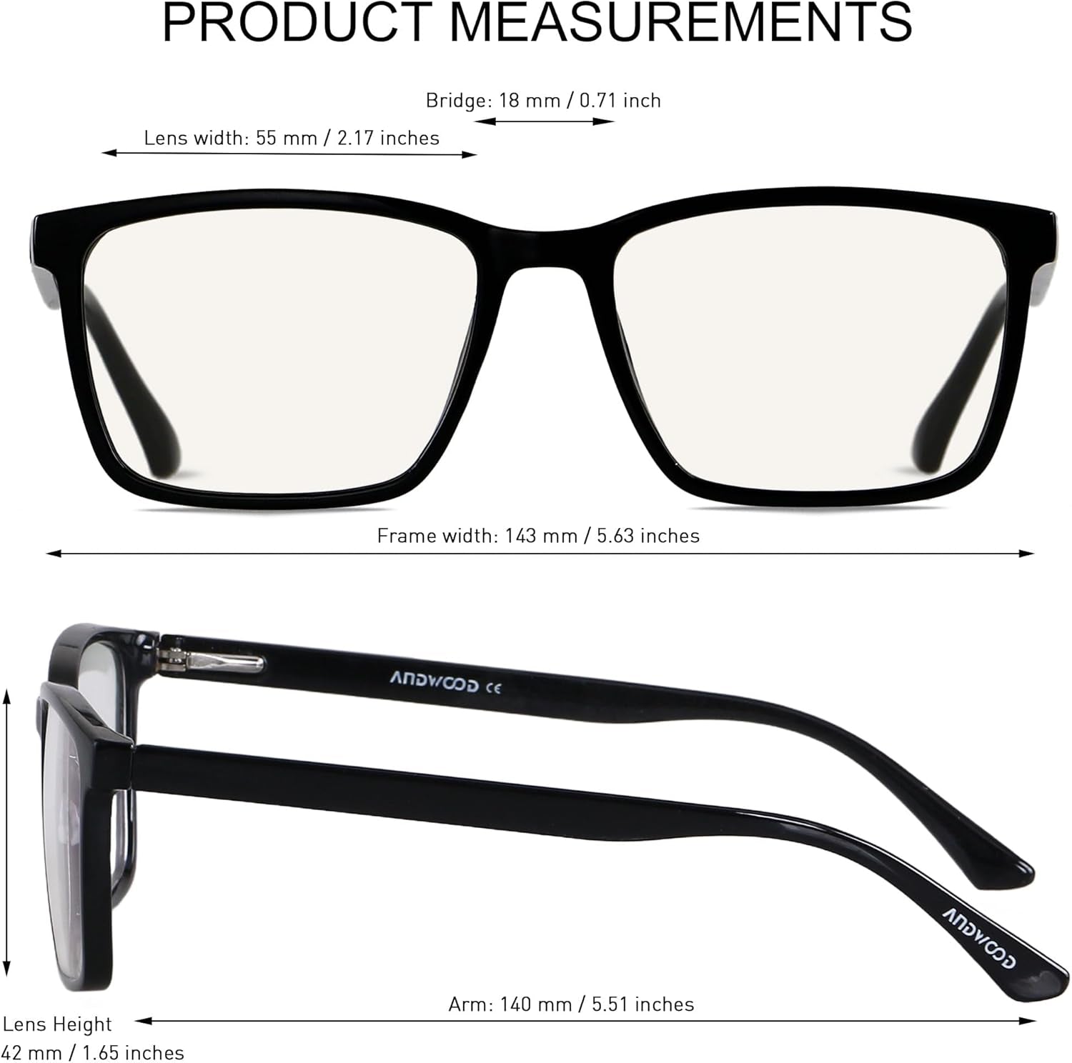 Blue Light Blocking Glasses for Men and Women - Large Frame Computer Filter, Lightweight Anti-Blue Ray AR002